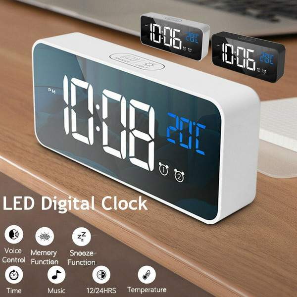 Creative LED Digital Alarm Clock Night Light Thermometer Display Mirror Lamp Hot 