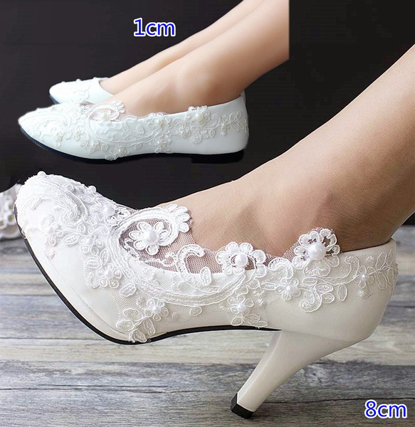white flat bridal shoes
