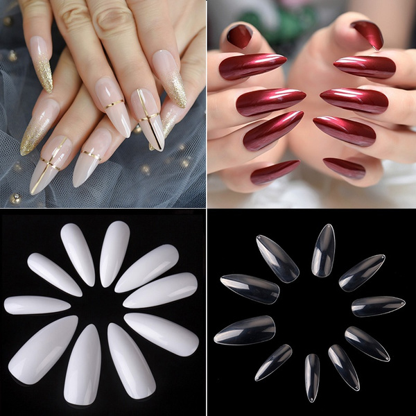 100pcs Stiletto False Nails Full Cover Almond Shape Fake Nails Art Tips Long Acrylic Nails Manicure 10 Sizes Nail Art Salon Tips Tools Wish