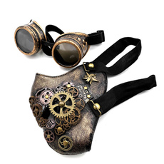 Gothic Retro Steampunk Gear Face Mask Cosplay Costume Party Gold Masquerade