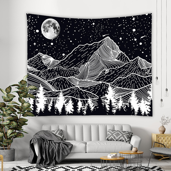 Black White Wall Blanket Art Tapestry Moon Tapestry Wall Hanging