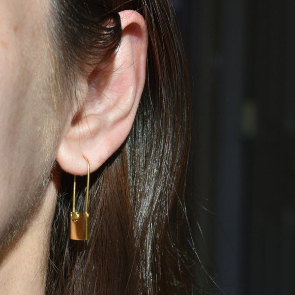 Padlock Earrings, Small Pendant lock Earrings, hoop earrings, rose gold  lock, lovers lock, Hypoallergenic gold lock earrings