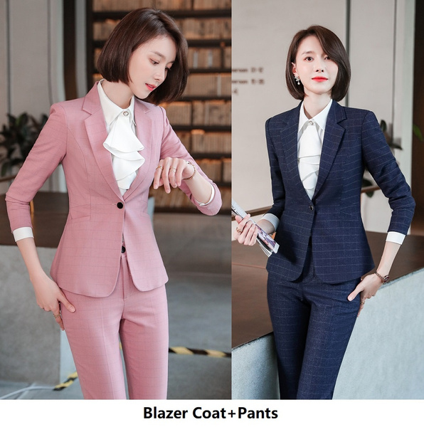 Ladies Elegant Pink Formal Women Business Suits With Pants And