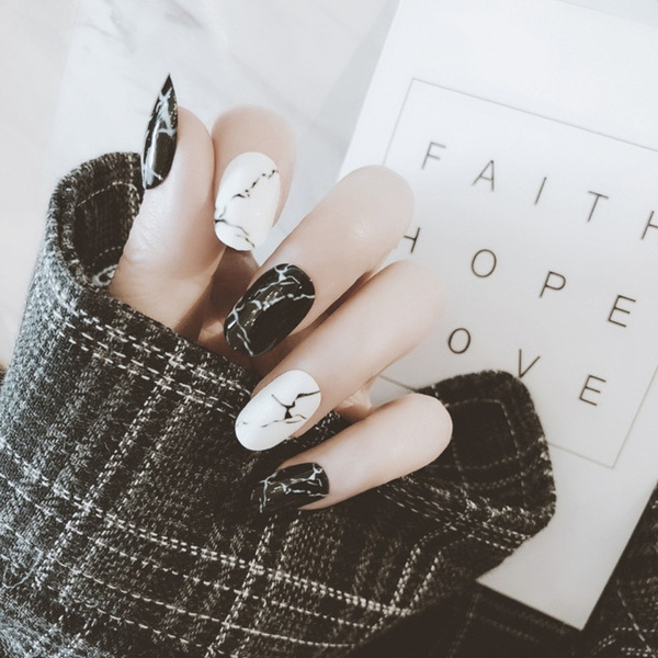 black marble nails, marble stone nails - SoNailicious