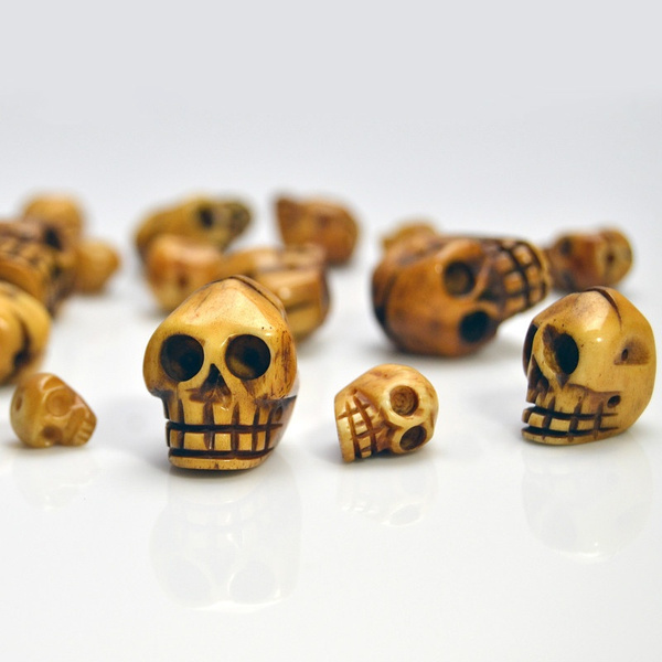 Handmade Carved Yak Bone Beads, Skull Antique Beads for Halloween