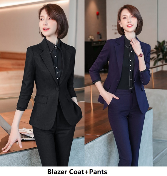 High Quality Fabric Spring Autumn Winter Formal OL Styles Pantsuits with 2  Piece Set Pants and Jackets Coat for Women Business Work Wear Professional Ladies  Office Work Wear Trousers Sets Pantsuits Career