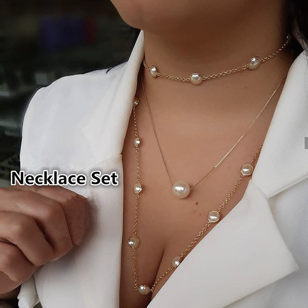 Women Singles/Double Chain Long Simulated Pearl Necklace Sweater Chain Necklaces for women jewelry 53 