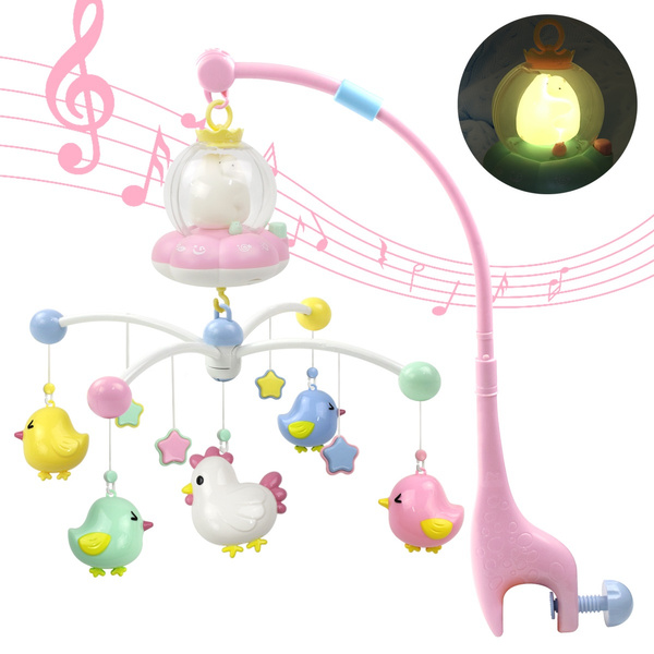with 5 Hanging Rattles for Baby Shower Bath Toy 57x45cm Infant Bed Nursery Decoration Adjustable Volume and Switchable Rotation OMORC Baby Crib Mobile with Night Light Music Box 
