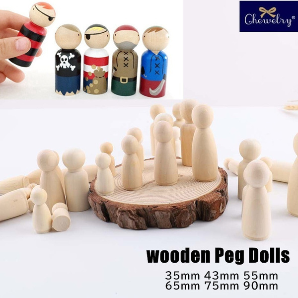 10pc/35mm-90mm Unpainted Wooden Peg Dolls Unfinished DIY Crafts