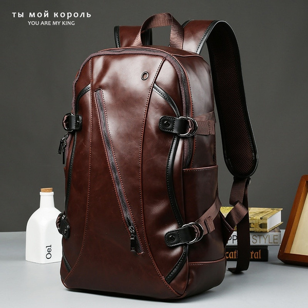 Fashion Designer Backpack Men Multi-pocket Backpack Luxury Soft PU Leather  Men's Backpackl High Capacity Laptop Bag Schoolbag