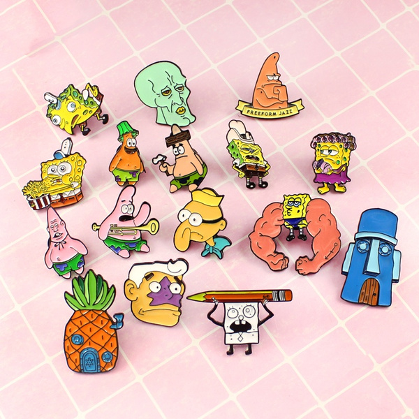 SpongeBob Anime Series Brooch 16 Styles Sponge-bob Enamel Pins Sea ...