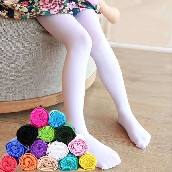 Girls White Footless Tights