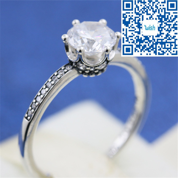 Clear Sparkling Crown Solitaire Ring, Sterling silver