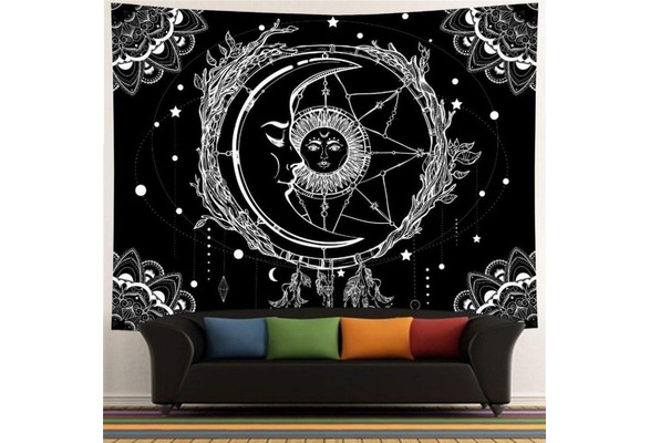 マインドフルネス瞑想三日月タペストリーサイケデリックボヘミアンサンムーンタペストリームーンヒッピーマンダラ壁掛けタペストリー Wish