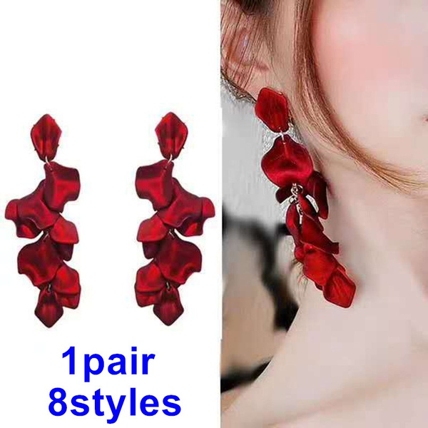 Big red hot sale rose earrings