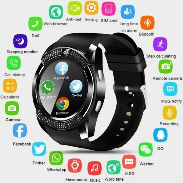 v8 bluetooth smart watch sports fitness tracker sd card sim card smartwatch phone pedometer sleep monitor