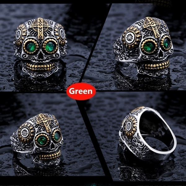 Men Stainless Steel Crystal Ring Skull 