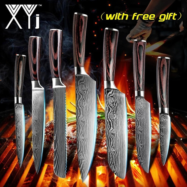 Damacus Steel 7 Pcs Japanese Chef Knives Set Kitchen Knife Set and