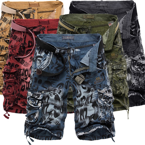 qiu ping Mens 7-Pants Multi-Pocket Fashion Camouflage Shorts Summer Folded Casual Pants 