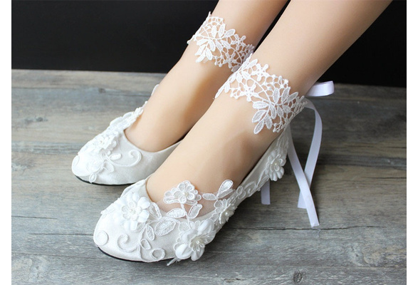 Lace flat wedding online shoes