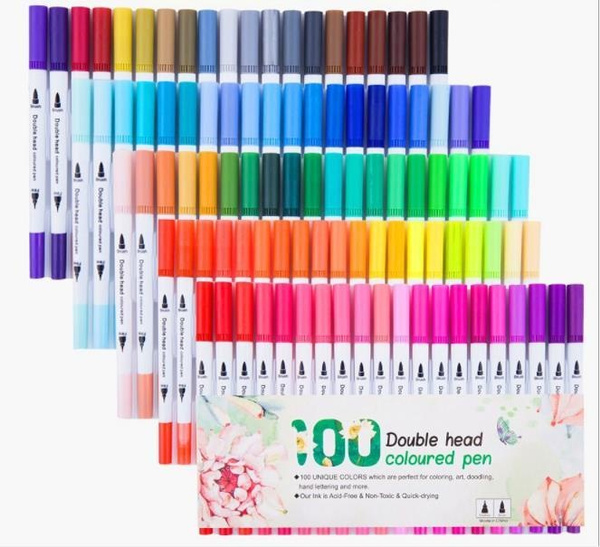 12/24/36/48/60/80/100 Dual Tip Brush Pens, Water Coloring Markers with  Fineliner Tip 0.4 and Highlighters Brush Tip Markers(1mm-2mm), Dual Brush  Pens for Calligraphy, Manga, Bullet Journal
