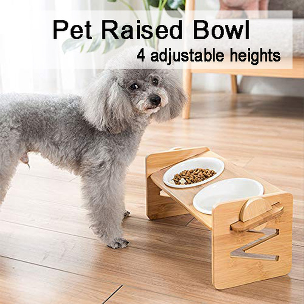Pet Raised Bowl for Cats and Small Dog Adjustable Elevated Dog Cat Food and Water  Bowl Stand Feeder with 1/2/3 Ceramic Bowls
