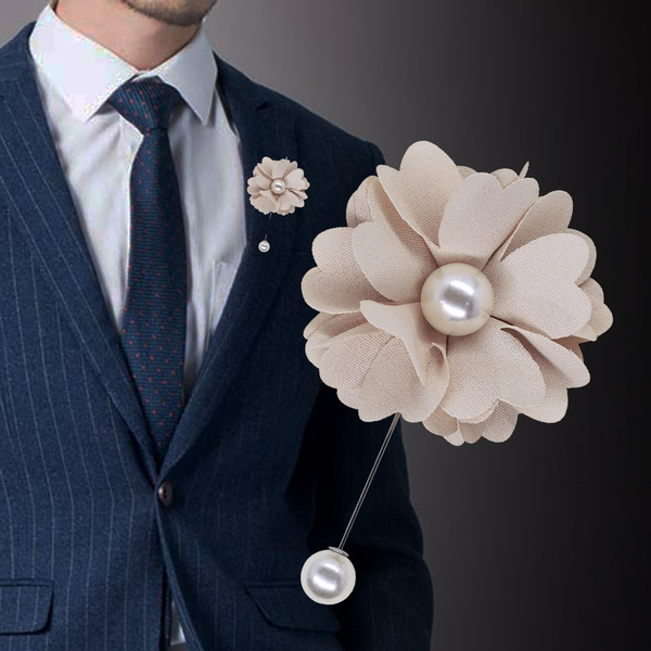 Pearls Groom Artificial Flower Bridal Bouquet Brooch Pin Corsage Boutonniere 