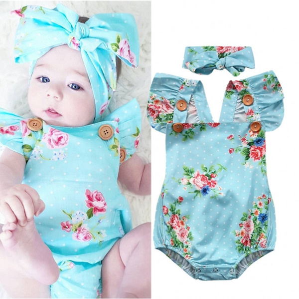 Newborn Baby Girl Floral Romper Bodysuit Jumpsuit Clothes Outfits 2PCS ...