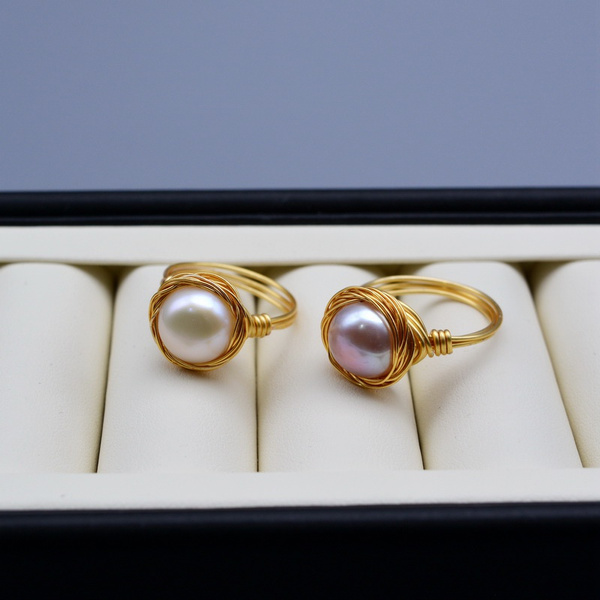 Elegant Adjustable Copper Zircon Faux Pearl Ring Women Girls - Temu