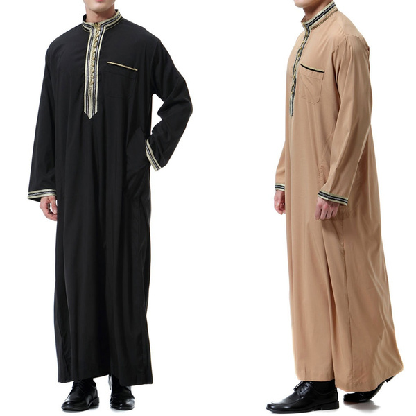 Men Applique Stand Collar Dishdasha Kid Robe Boy Thobe Long Sleeves ...