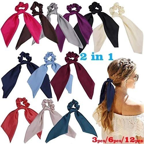 WOMEN BOW SATIN RIBBON PONYTAIL SCARF HAIR TIE ROPE SCRUNCHIES ELASTIC BAND KIND 