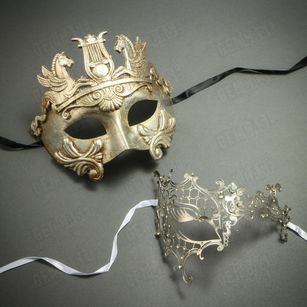 Warrior Greece Mask & Phantom Opera Rhinestone Laser Cut Masquerade for Couples 