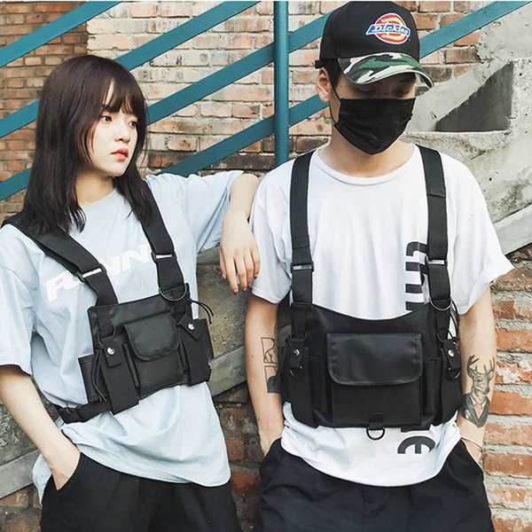 Functional Tactical Chest Bag For Men Women Trendy Bullet Hip Hop Vest  Streetwear Bag Waist Pack female Black Wild Chest Rig Bag