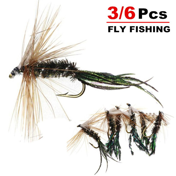 3/6Pcs Fly Fishing Peacock Feather Dry Flies for Trout Fishing Flies  Fishing Tackle 10#