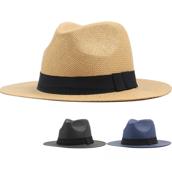 Fashion Summer Panama Hat For Men Women Straw Hat Cowboy Fedoras Hat  Gangster Cap Flat Brim Beach Sun Hats