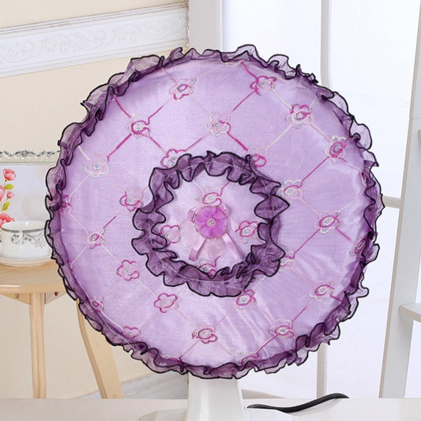 Household Electric Fan Dustproof Cover Small Fresh Lace Fabric Dust Washable Round Floor Proof Home Decor Wish Household Electric Fan Dustproof Cover, Washable Lampshade Covers