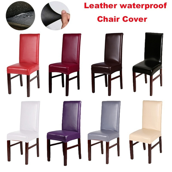 PU Leather Fabric Solid Color Chair Cover Waterproof Dining Seat Chair ...
