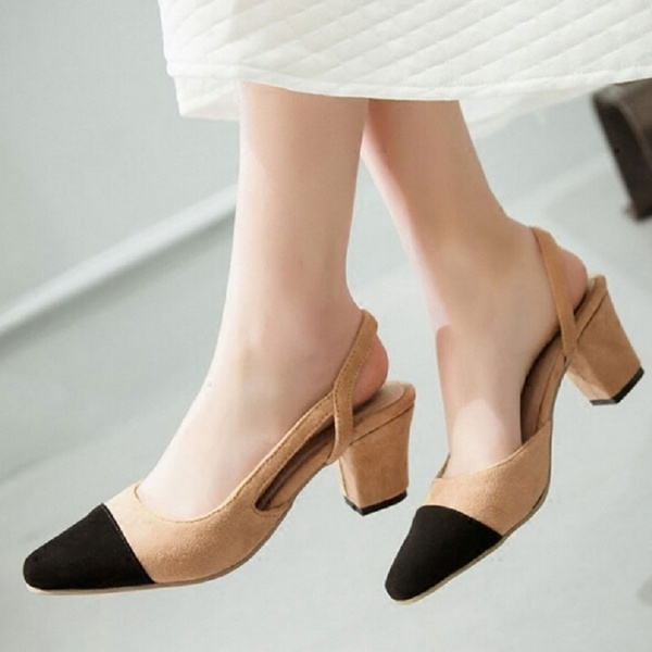  Cociy Slingback Flats for Women Closed Round Toe Splicing  Shoes Dress Office Heels for Women Nude US5.5