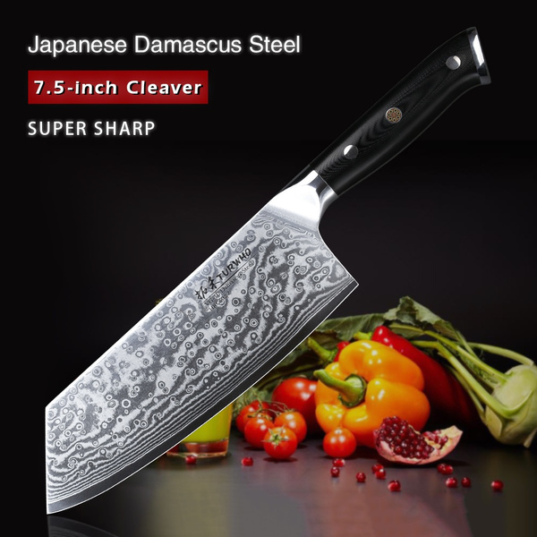 TURWHO 7.5 Inch Cleaver 67 Layers Damascus Steel Kitchen Knives  Professional Butcher Knife G10 Handle Damascus Steel Blade Damascus Chef  Knife