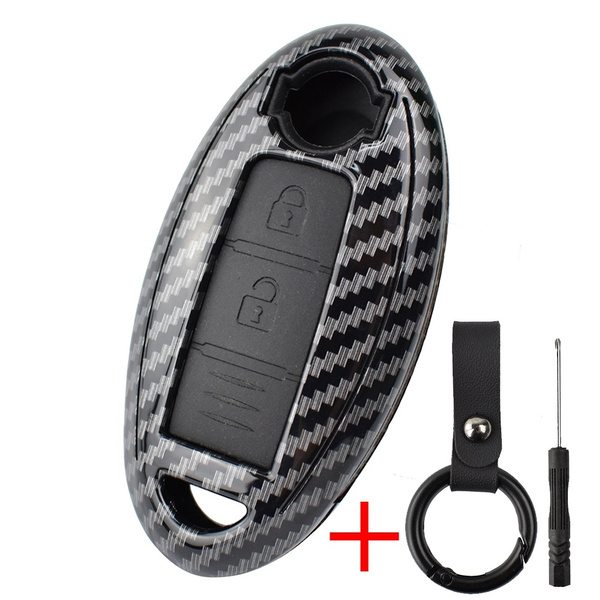 ontto Autosleutel hoes cover voor Nissan Qashqai 370Z Micra Juke Note Tiida NV200 Leaf Cube kunststof beschermhoes sleutelbescherming sleutelhanger bescherming etui afstandsbediening koolstofvezel zwart A