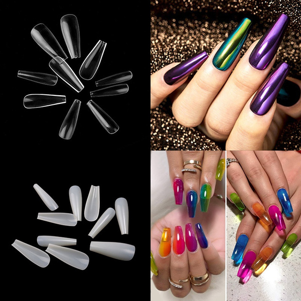 100pcs Bag Full Cover False Nails Long Coffin Ballerina Fake Nails 10 Size Ballet Shape Coffin Acrylic Nail Tips Press On Nails Finger Nails Wish