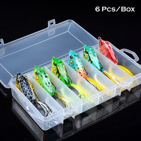6 Pcs/Box Mixed Color Soft Frog Lure Fishing Bait with Double Hooks. ( The  Box Is A Gift.)