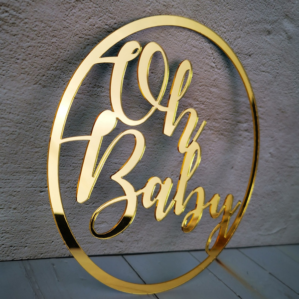 30cm Oh Baby Hoop Ring MDF Wall Sign Baby Shower Nursery Decoration