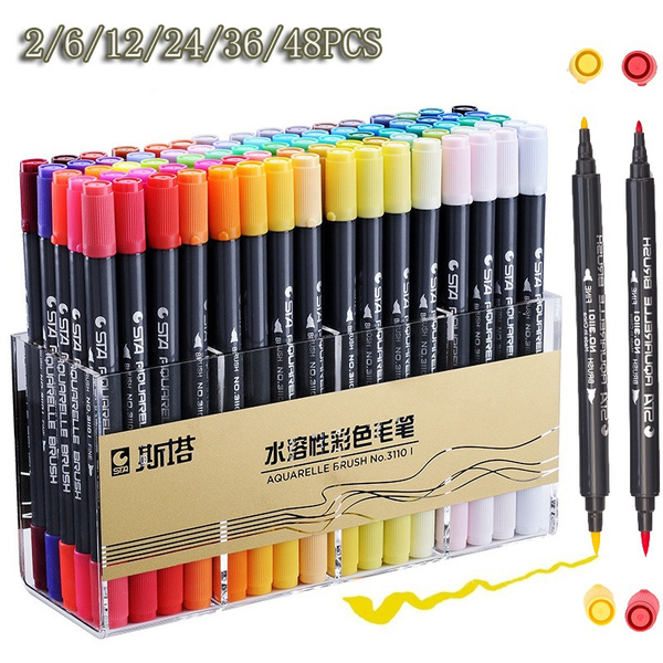 New 2/6/12/24/36/48 Colors Dual Tip Brush Marker Pens Pencils for ...