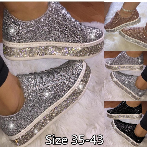 2020 New Women Shoes Sneakers Bling Shoes Girl Glitter Sneakers Casual  Female Breathable Lace Up Outdoor Sport Shoes