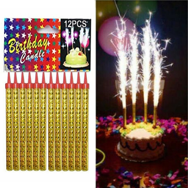 4 X Glitz Sparkling Birthday Party Cake Topper Fountain Candles SILVER