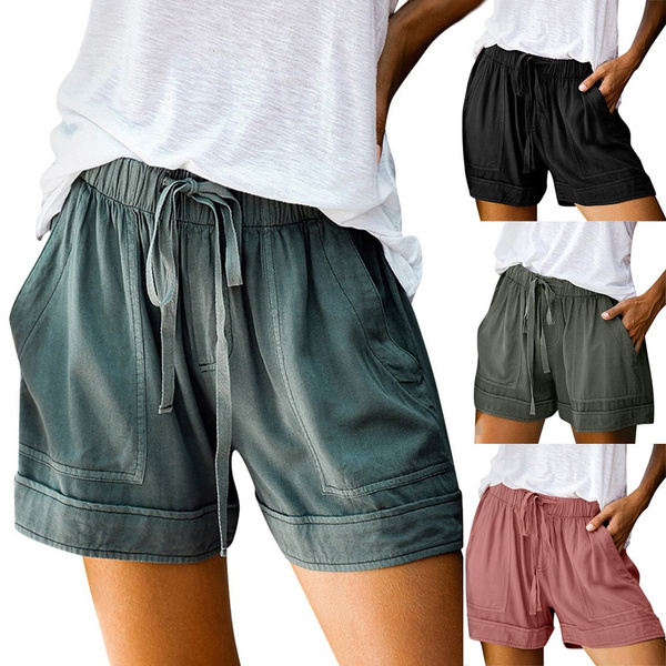 Womens Comfy Drawstring Splice Casual Elastic Waist Pocketed Loose Shorts  Pants | Wish