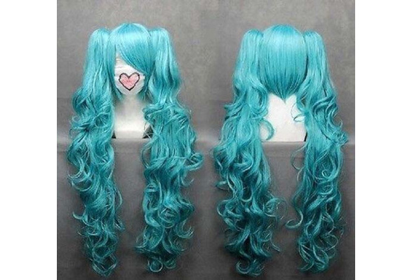 blue wig ponytail