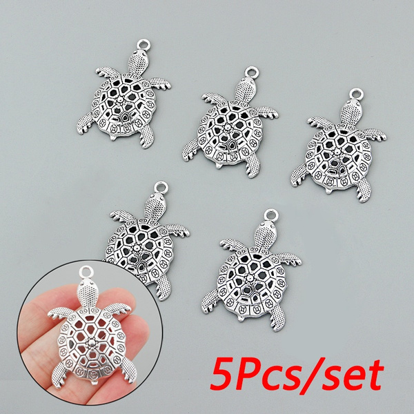 5 Antique Silver Sea Turtle Hollow Charms Pendants Animals Jewelry Findings