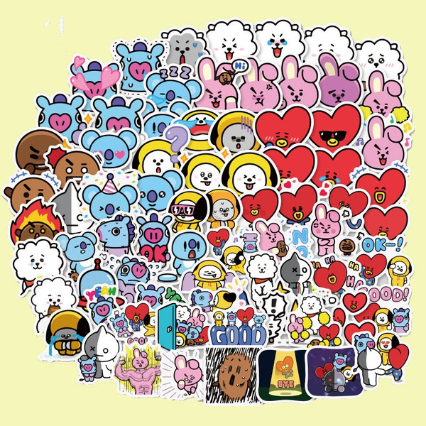 40pcs 2 style cute cartoon bts bt21 stickers are not repeated cute children s stationery water cup mobile phone waterproof mini hand account stickers wish